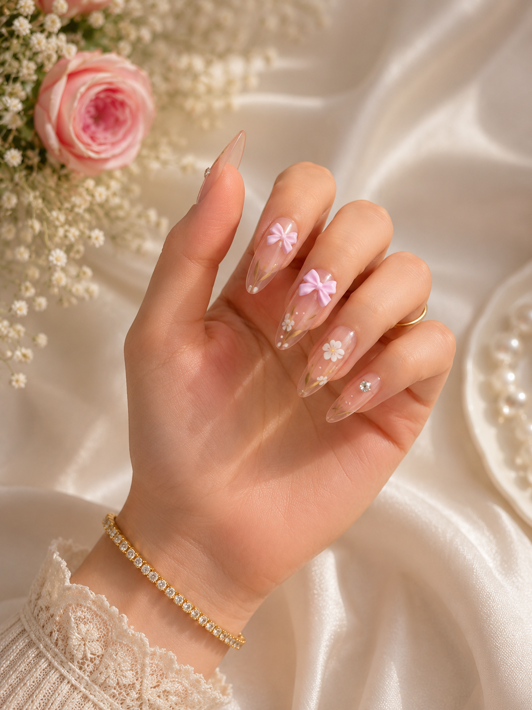 Blossom Bow Garden Press-On Nails