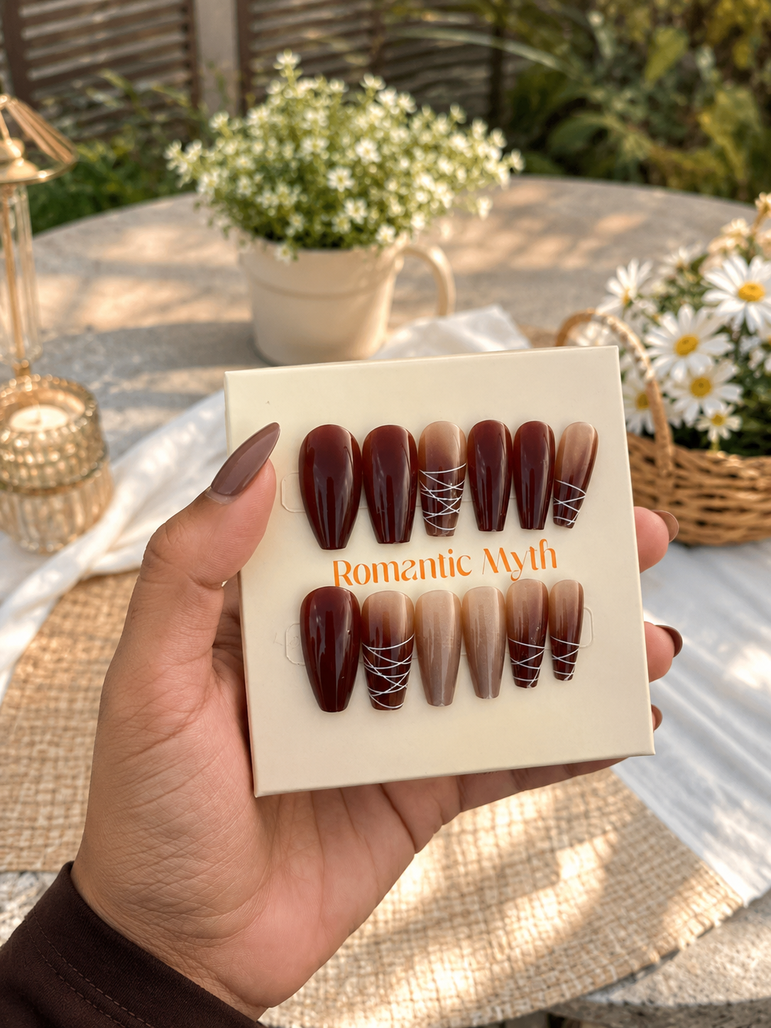 Mocha Elegance French Press-On Nails