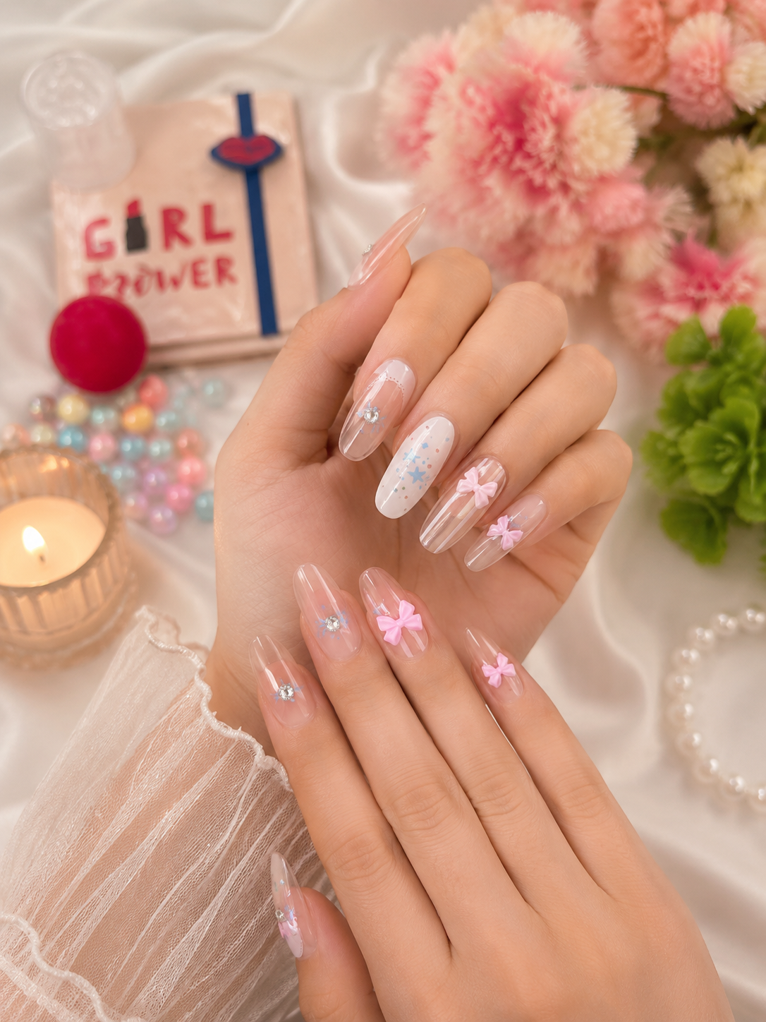 🎀 Blush Bow Bliss – Premium Press-On Nails  Price: