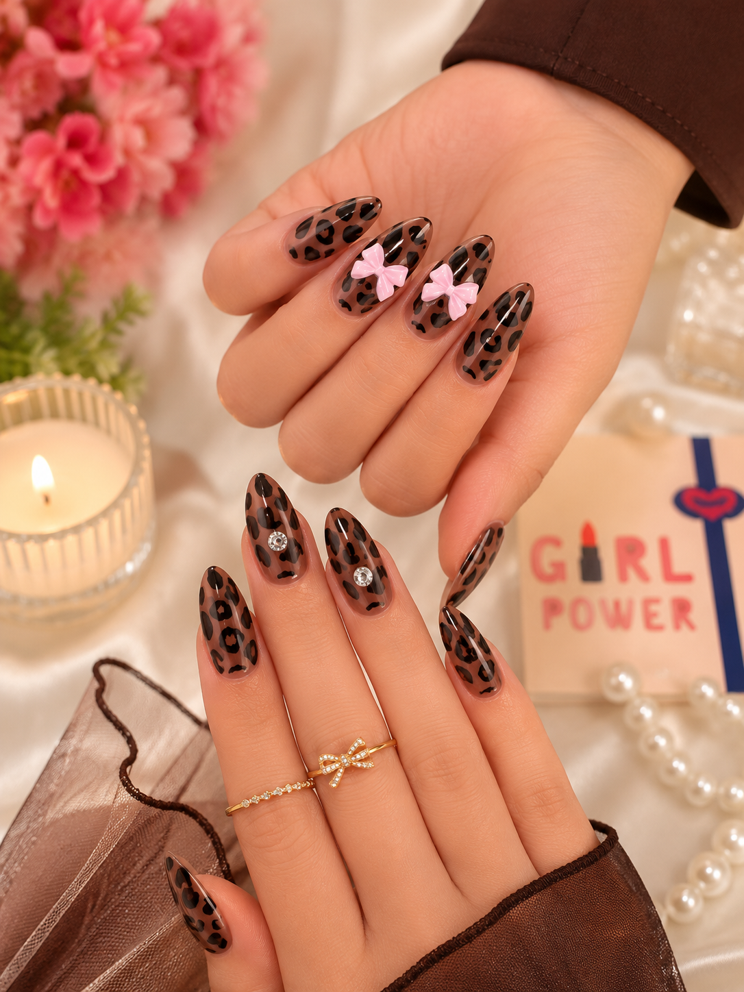 🐆 Leopard Luxe Bow Press-On Nailsv