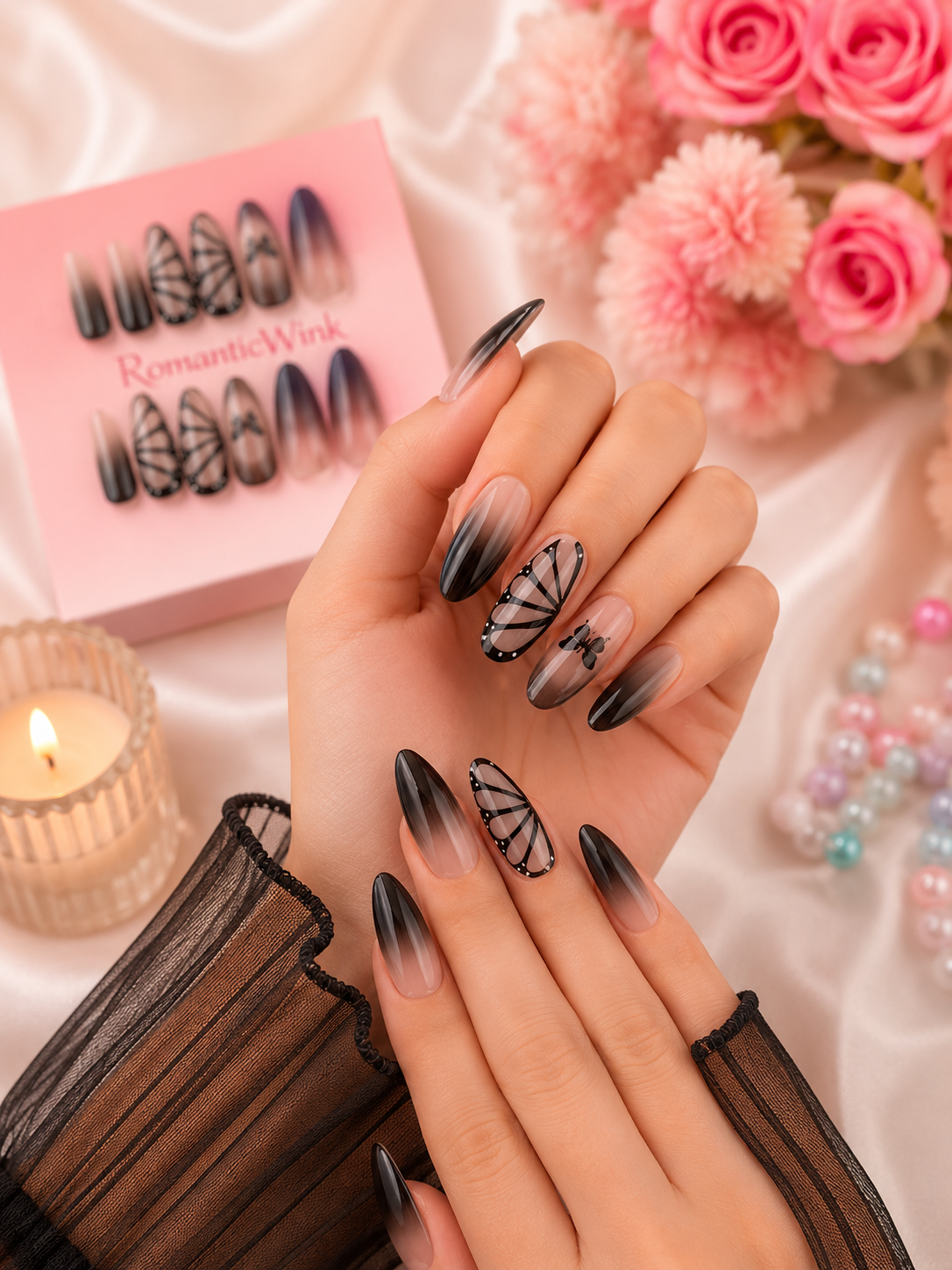 ✨ Midnight Butterfly Ombre Press-On Nails | Reusable Luxury Nail Set